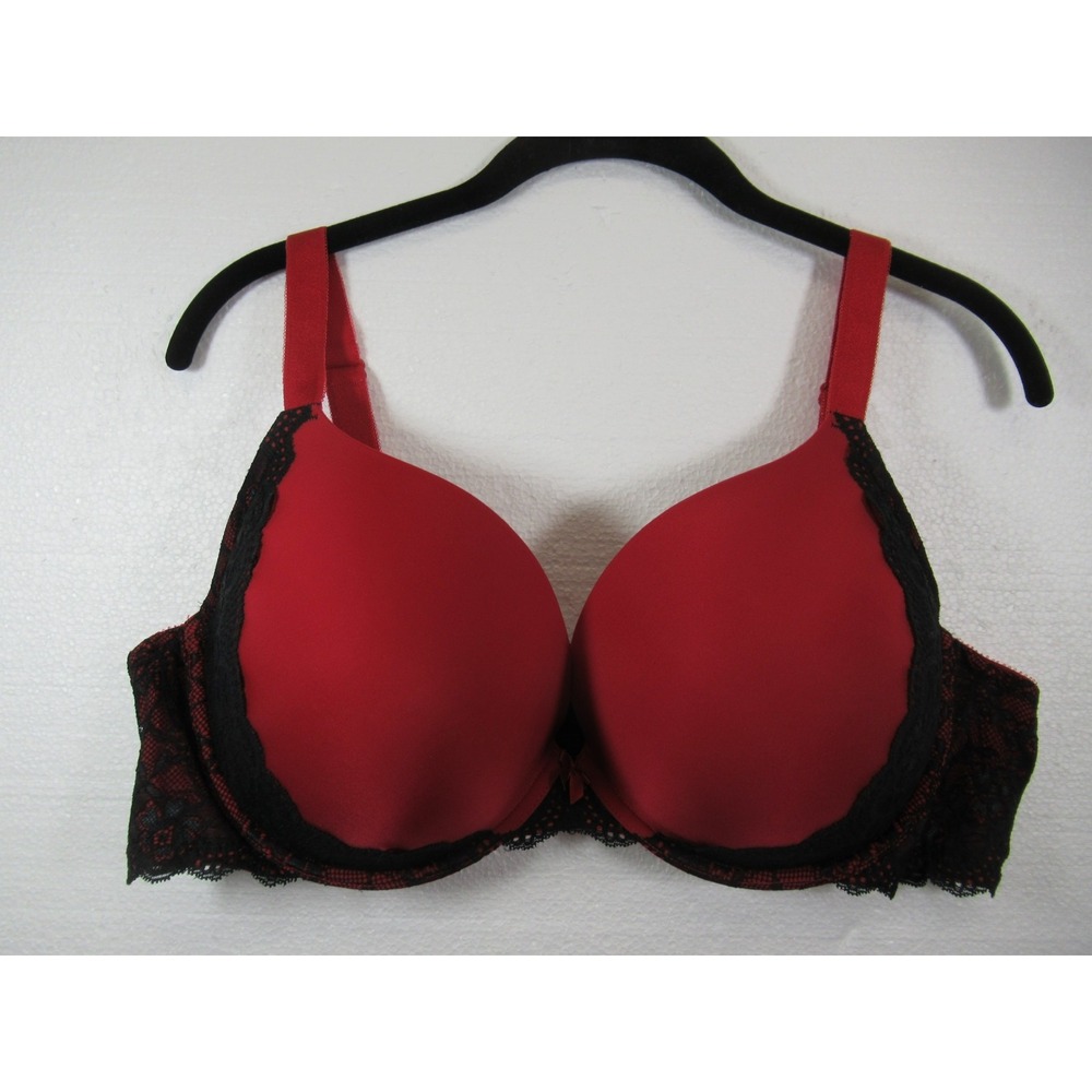 Torrid Padded Push Up Bra 44D Red Underwire Satin Bow Lace